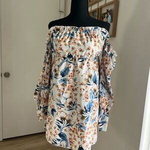 Off-Shoulder Floral Dress with Ruffled Sleeves